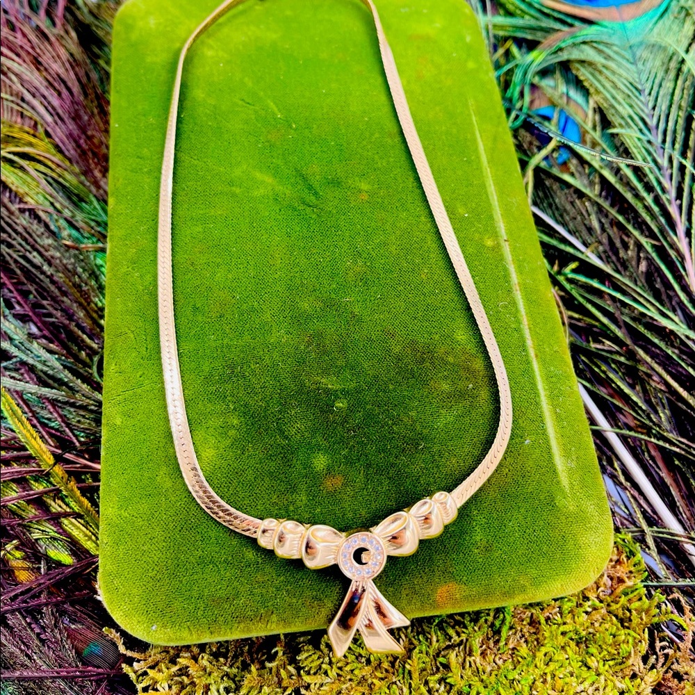Vintage Givenchy G Crystal Bow Runway Couture Necklace.